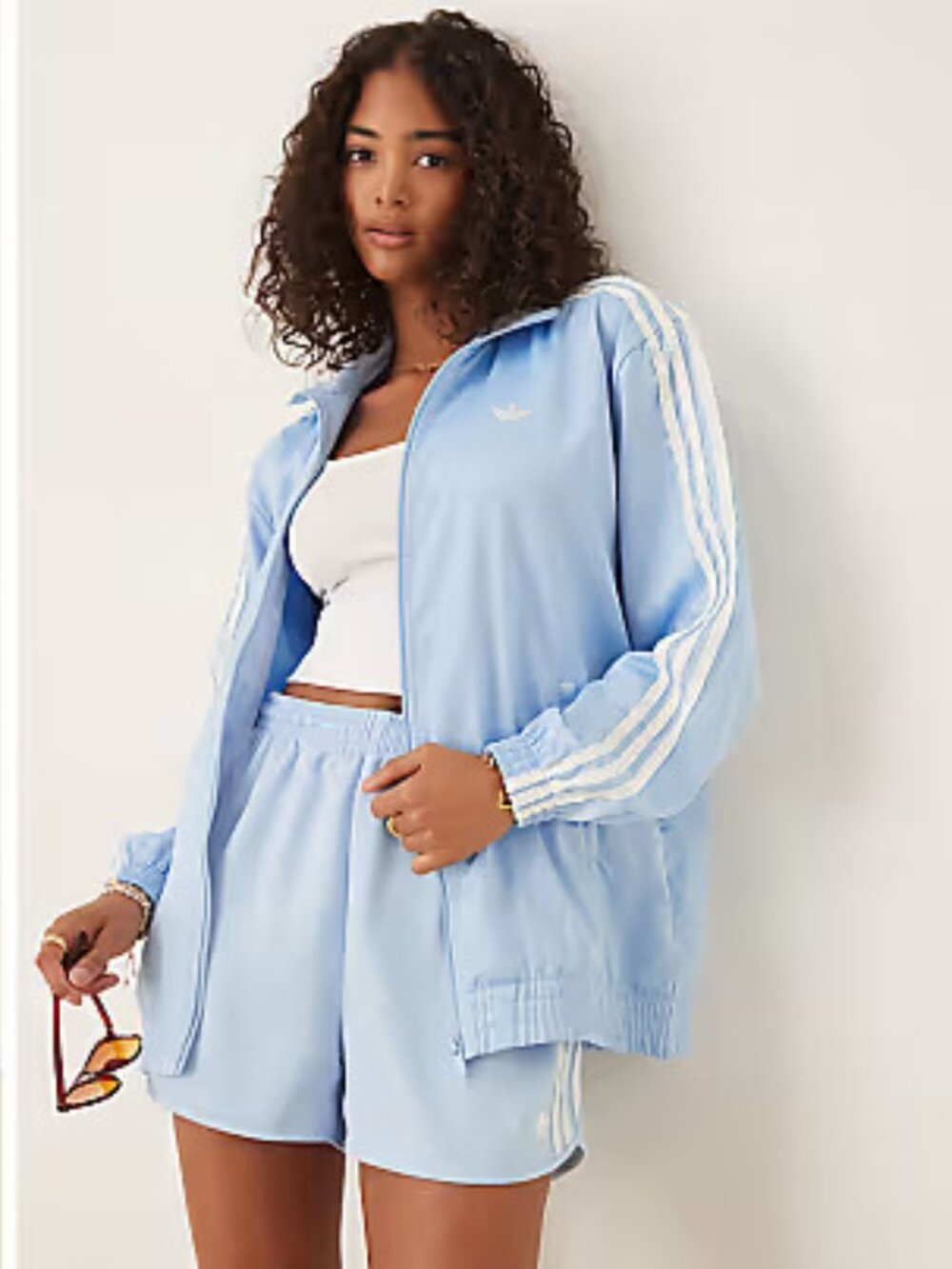 Adidas Originals Satin Ruffle 3-Stripes Shorts & Track Top Set – Size Small